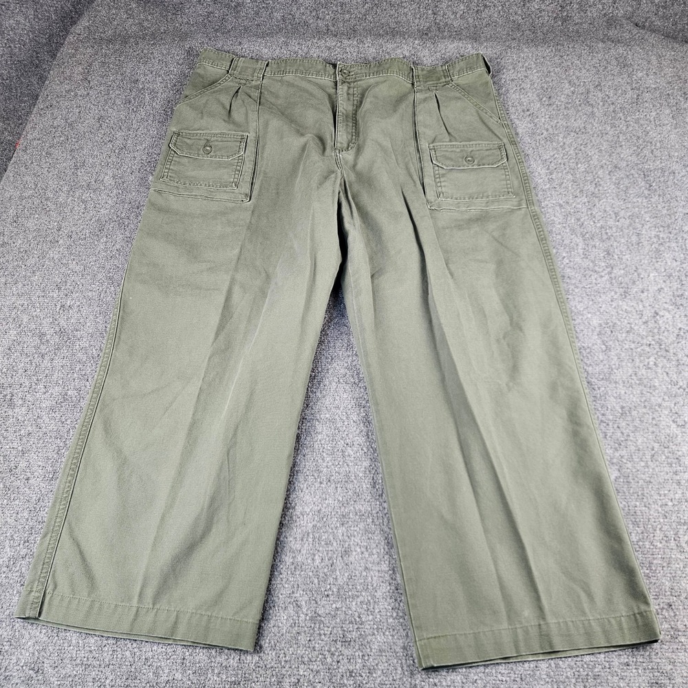 Cabelas Mens 44 Green Cotton Canvas Cargo Pants Outdoor‎ Utility Hiking 90-1859